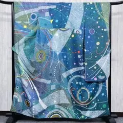 【珍品】 作家もの たたき染に幾何学模様の振袖 着物 落款有り