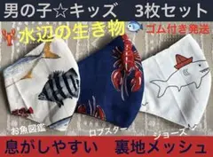 子ども　マスク　キッズ　幼児　男の子　サメ　魚　イシダイ　ザリガニ　個性　3枚