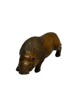 木彫 黄楊 玉石作 猪 根付 提げ物 古美術品 骨董品