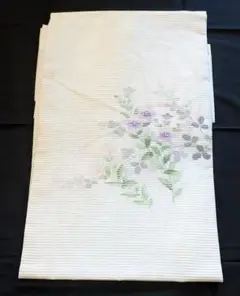 夏帯 夏物 オフホワイト 名古屋帯 九寸 絽綴れ 桔梗柄 手書き