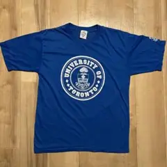 80s 90s 両面プリント カレッジTシャツ シングルステッチ ブルー M相当