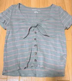 AMERICAN EAGLE 半袖Tシャツ グレーとピンクのストライプ