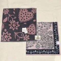 ヴィヴィアンウエストウッド　タオル　ハンカチ　フラワー　ハート　ピンク　グレー