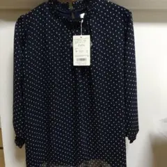 ネイビー ドット柄 シャツ Lサイズ