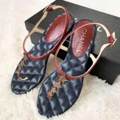 極美品 箱付き シャネル サンダル スター ココマーク キルティング 革 37