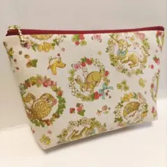 森のどうぶつたち ハンドメイド ポーチ ファスナーポーチ うさぎ はりねずみ