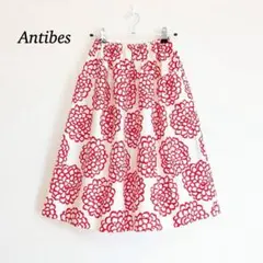 【Antlbes】ギャザーロングスカート F ウエストゴム ホワイト レッド 花