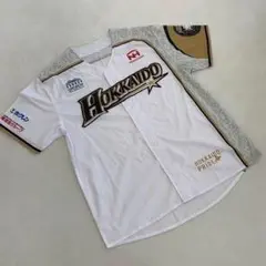 北海道日本ハムファイターズ 野球ユニフォーム 白 金 グレー ボタン 半袖