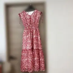 フラワープリント ノースリーブ ロングワンピース M