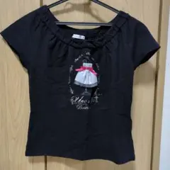 BEATRICE 黒オフショルダーTシャツ ドレスプリント