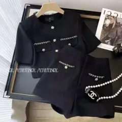 韓国ファッション　パンツセットアップ　エレガントトップス×ショートパンツ