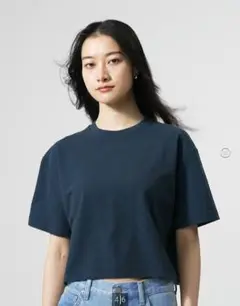 ネイビー コットン クロップドTシャツ XL