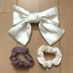 アイボリー サテンリボン ヘアクリップ ミニシュシュ まとめ売り