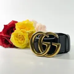 ✨美品✨ グッチ レザーベルト GG マーモント 黒 ブラック