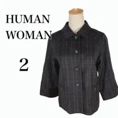 HUMAN WOMAN ショートコート ジャケット チェック グレー系 2
