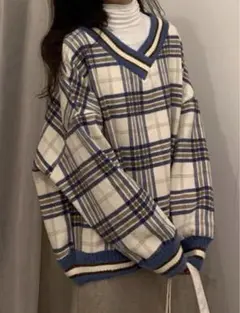 Honeyspot コントラストストライプ トリムタータンオーバーサイズセーター