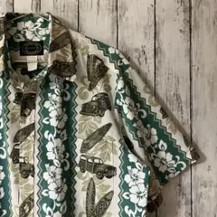 【激レア】RESERVE ハイビスカス 外車 アロハシャツ ハワイ製 緑 XL