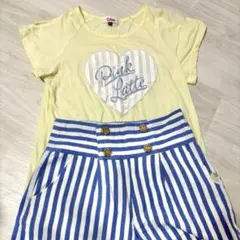 ピンクラテ　肩出し　シャツ　黄色　ショートパンツ　ボーダー　子供服　セット