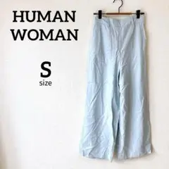 Z＊ヒューマンウーマン【S】ワイドパンツ ウエストゴム 水色 コットン混 春夏