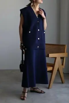 Bonjour Sagan 金釦ニットベスト ネイビー 美品