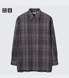 廃盤　UNIQLO U フランネルオーバーサイズチェックシャツ　ダークグレー　L