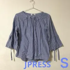 JPRESS Ｓサイズ 青白ストライプ 五分袖ブラウス