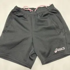 ASICS 黒パンツ ウエスト紐ピンク
