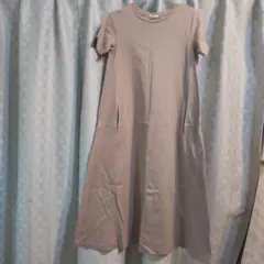 GU♪綿100% シンプル　半袖 ロング ワンピース　S/グレージュ【used】