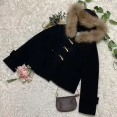 美品 Rirandture 黒 ダッフルコート ハーフ丈 ラクーンファー 1 S
