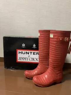 HUNTER ✖️Jimmy Choo コラボレインブーツ レッド UK4
