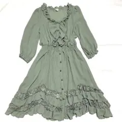 axes femme シフォン前開きワンピース　ビンテージ風　グリーン