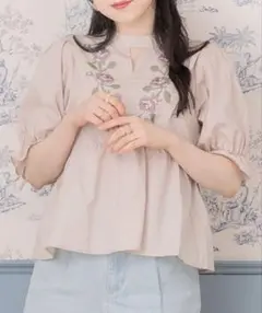 【新品】レトロガール クロスステッチ花柄 BL ピンク F
