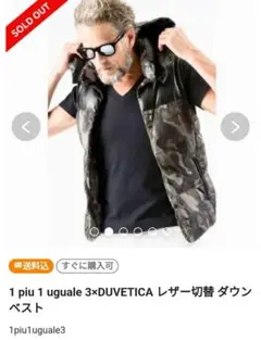 【定価20万円】×DUVETICA ラムレザーフード切替カモフラ柄 ダウンベスト 定価20万円】×DUVETICA ラムレザーフード切替カモフラ柄 ダウン