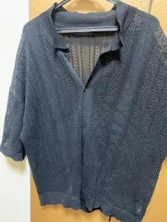 透かし編み ブラック カーディガン　RAGEBLUE