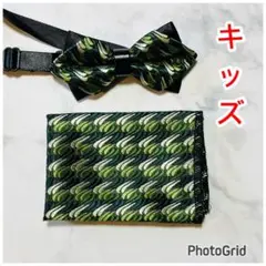 蝶ネクタイ　ポケットチーフ2点セット/メンズ/子供用/ポインテッドグリーン