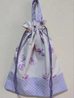 70816 ハンドメイド 着替え袋〈花とねこ〉