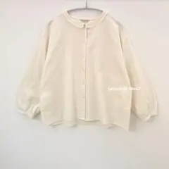 【美品】サマンサモスモス　襟元レース　コットンリネンブラウス　キナリ