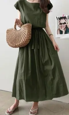 楽天総合1位！（現在売り切れ）リネン混ワンピース フレンチスリーブ