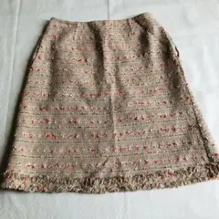 【美品】FOXEY スカート ツイード サンドマルチ ブラウン系 サイズ38
