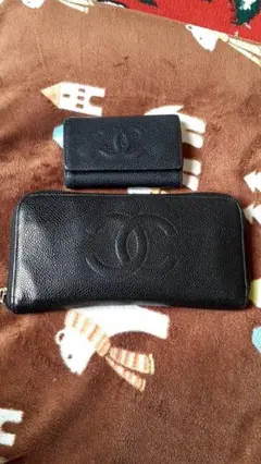 値下げ CHANEL キャビアスキン ラウンドファスナー キーケース セット