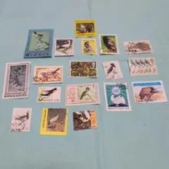 切手風鳥類デコパーツ１８枚