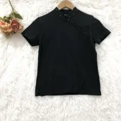 ★コムサイズム★ チャイナ風 半袖 トップス 【M】 カットソー コットン 黒