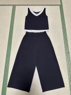 ブラック　セットアップ　ガウチョパンツ　ワイドパンツ