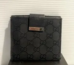 Q 1美品 ★GUCCI GG 折財布キャンパスレザー黒 箱付