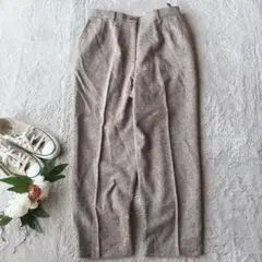 美品(LL)毛/ワイドパンツ/センタープレス/ウエストサイドゴム/ミセス/シニア