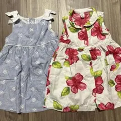 ワンピース2枚セット　真夏　ノースリーブ　　ストライプ　花柄