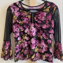 【美品 社交ダンス衣装】トップス leirena レイリーナ　花柄　ラメ