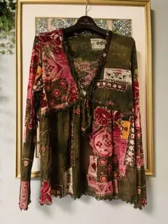 ROSSA インポートロッサ　レース刺繍チュニック　フレア　襟付き　美品 ROSSA インポートロッサ レース刺繍チュニック フレア 襟付き 美