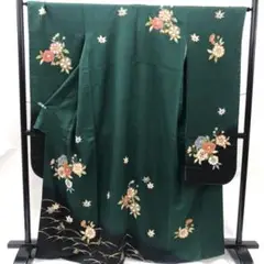 BY1623 未使用品 緑 振袖 花 紅葉