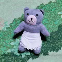 ✨可愛らしいグレークマのママ✨白いレース付きエプロンした 熊ぬいぐるみ約14cm